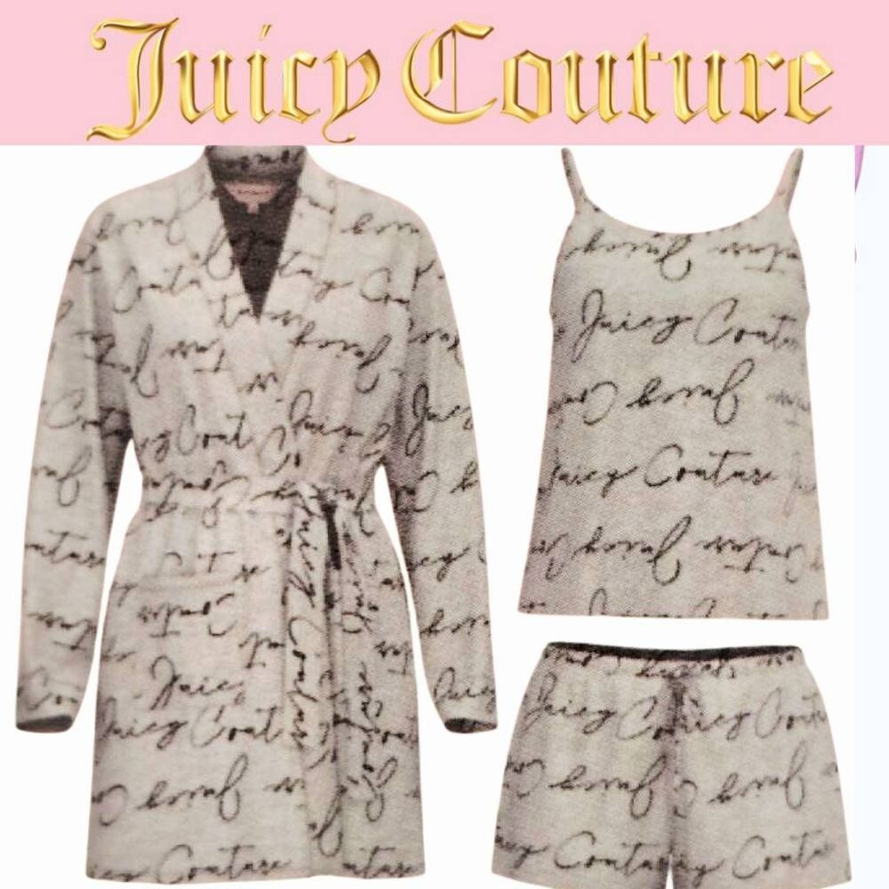 Juicy Couture 3-PC Script Logo Cami, Short, & Robe Set